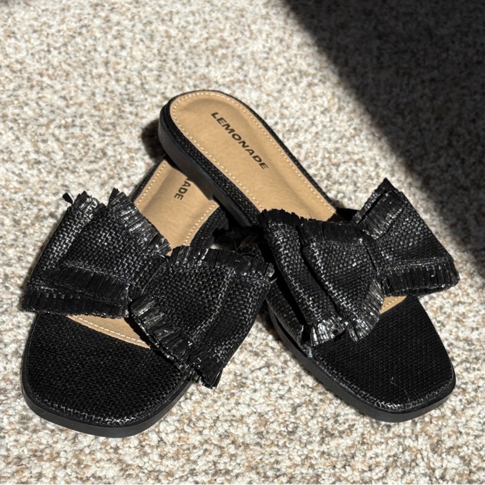 Lemon Black Bow Slip-On Mules